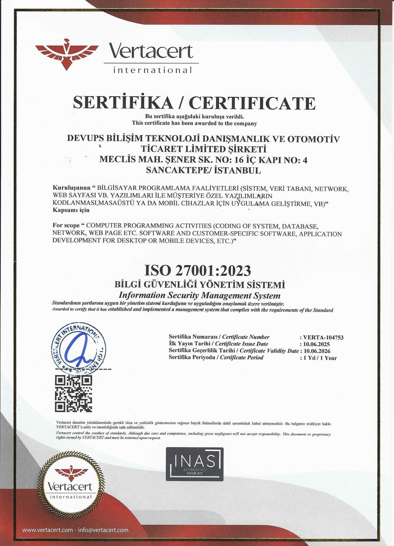 ISO 27001:2023 - Bilgi Güvenliği Yönetim Sistemi Sertifikası