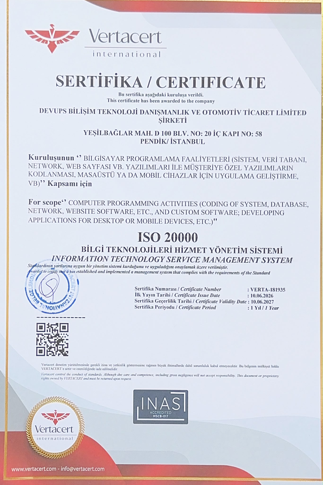 ISO/IEC 20000-1:2018 - Bilgi Teknolojileri Hizmet Yönetim Sistemi Sertifikası